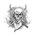 A fierce hunting scene with a skull as the centerpiece tattoo design idea