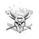 A fierce hunting scene with a skull as the centerpiece tattoo design idea