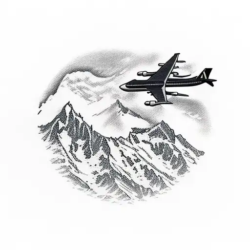 a plane flying above the Mont Blanc skyline tattoo design idea