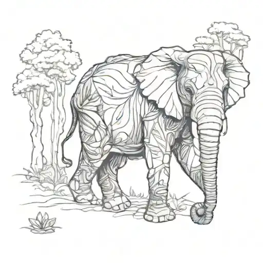 A majestic elephant wandering through a mystical forest filled with wonder and adventure tattoo design idea