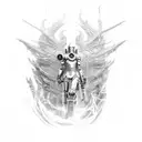 A tattoo combining elements of Cyberpunk 2077 and mythology, such as a cybernetic warrior battling a mythical creature tattoo design idea