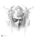 A tattoo combining elements of Cyberpunk 2077 and mythology, such as a cybernetic warrior battling a mythical creature tattoo design idea