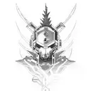 A tattoo combining elements of Cyberpunk 2077 and mythology, such as a cybernetic warrior battling a mythical creature tattoo design idea