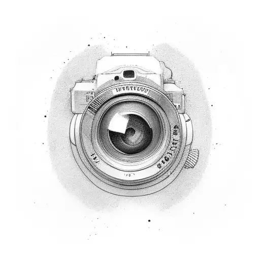 A camera lens surrounded by vibrant paintbrushes and a palette tattoo design idea