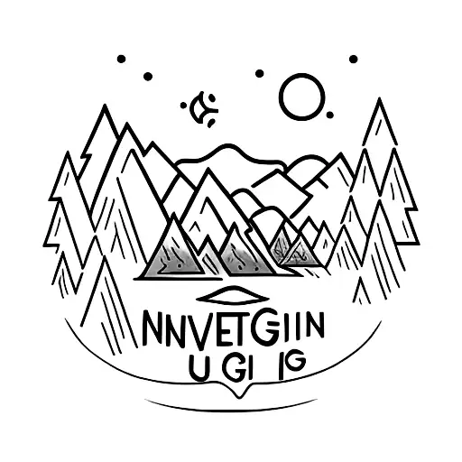 Mountain range formed by the words 'Never give up' tattoo design idea