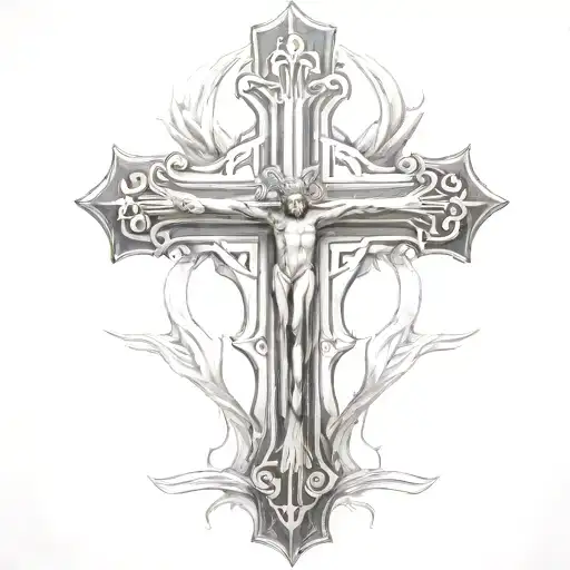 cross of jesus christ pierces a realistic human heart tattoo design idea