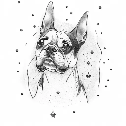 A serene scene of a dog swimming in a tranquil lake under a starry night sky tattoo design idea