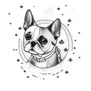 A serene scene of a dog swimming in a tranquil lake under a starry night sky tattoo design idea