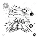 outer space, Mountain, mathematics, graphs, thinker, bohemian tattoo design idea