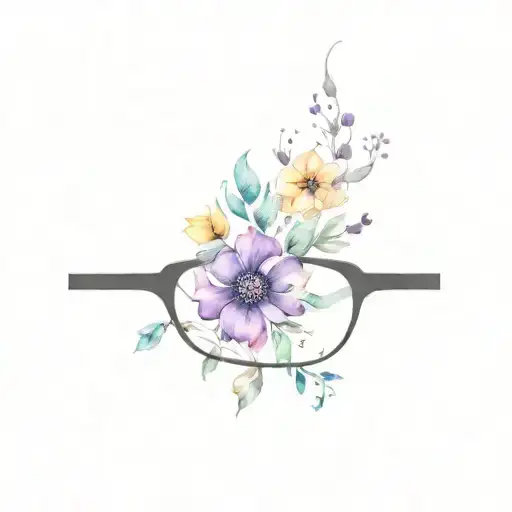black eyeglass with colored flower on right side or frame  tattoo design idea