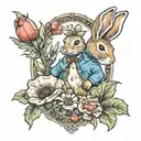 peter rabbit surrounded by poppy flowers tattoo design idea