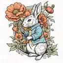 peter rabbit surrounded by poppy flowers tattoo design idea