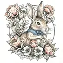 peter rabbit surrounded by poppy flowers tattoo design idea