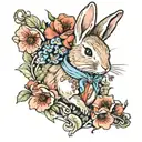 peter rabbit surrounded by poppy flowers tattoo design idea