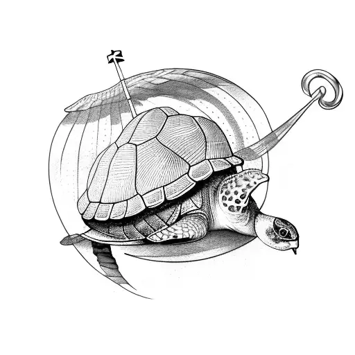 A shellback turtle with a anchor ingraved in its shell with a swallow either side tattoo design idea