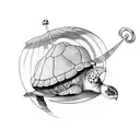 A shellback turtle with a anchor ingraved in its shell with a swallow either side tattoo design idea