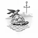 A shellback turtle with a anchor ingraved in its shell with a swallow either side tattoo design idea