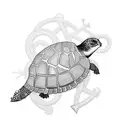 A shellback turtle with a anchor ingraved in its shell with a swallow either side tattoo design idea