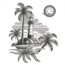 palm trees, lighthouse beach scene tattoo design idea