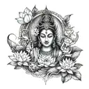 Shiva and parvati with river, koi fish and lotus flowers  tattoo design idea
