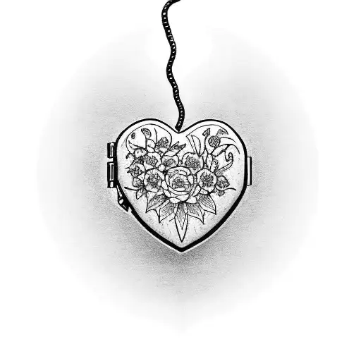Heart locket with flowers initials JP tattoo design idea