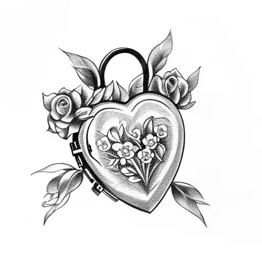 Heart locket with flowers tattoo design idea