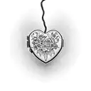 Heart locket with flowers initials JP tattoo design idea
