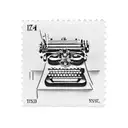 A vintage postage stamp featuring a unique object, like an old typewriter or a vintage camera tattoo design idea