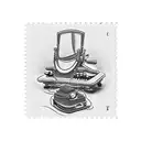 A vintage postage stamp featuring a unique object, like an old typewriter or a vintage camera tattoo design idea