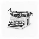 A vintage postage stamp featuring a unique object, like an old typewriter or a vintage camera tattoo design idea