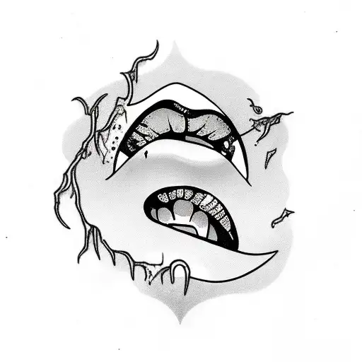 female vampire lips dripping blood tattoo design idea