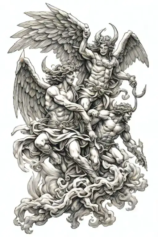 heavenly angels fighting demons tattoo design idea