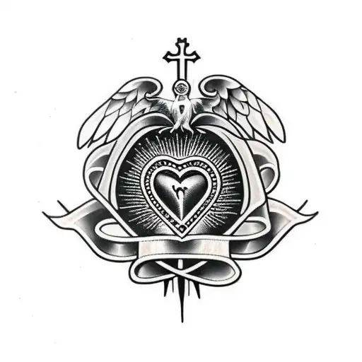 sacred heart of jesus and mary  tattoo design idea