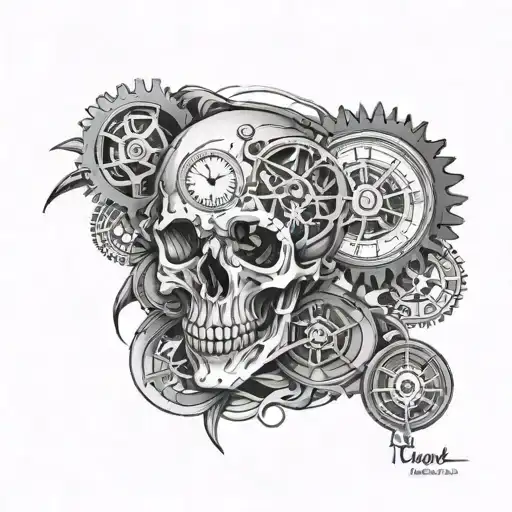 skull with clock gears inside tattoo design idea