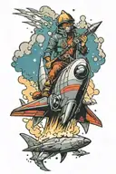 rocket ship with man riding  tattoo design idea