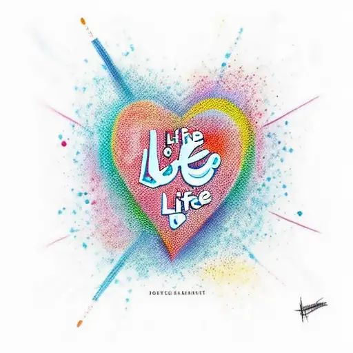 Phrase "Love the life you live" inside a heart tattoo design idea