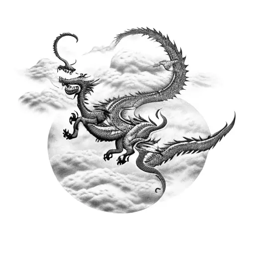 A combination of a tiger and a dragon engaged in a fierce battle amidst swirling clouds tattoo design idea