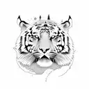 A fierce tiger climbing a mountain peak surrounded by pine trees tattoo design idea