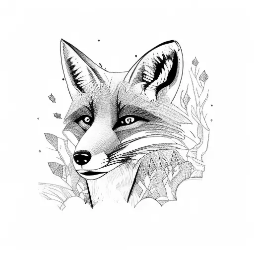 Fox in the forest,above that man in the black cape pulling the strings that are attached to the trees tattoo design idea