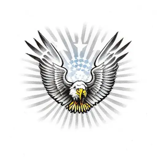 american bald eagle with the background being a waving union flag and the eyes being the swiss flag tattoo design idea