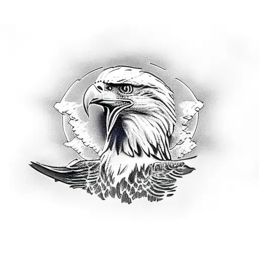 american bald eagle with the background being a waving union jack and the eyes being the swiss flag tattoo design idea