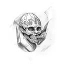 Design a tattoo featuring a thinker surrounded by ancient historical symbols tattoo design idea