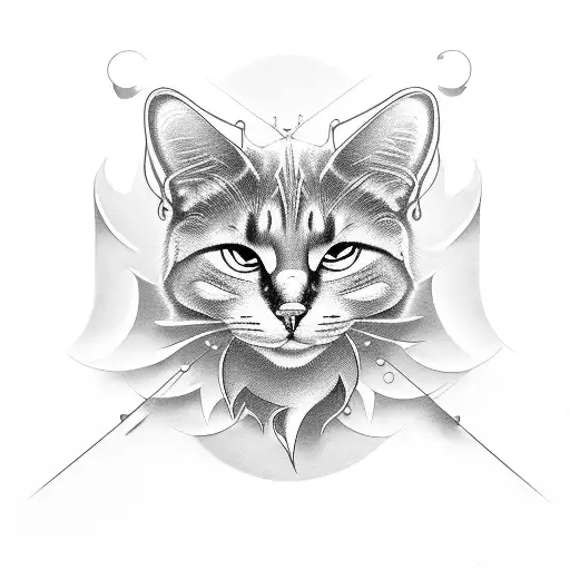 band ghost with black cat tattoo design idea