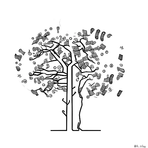 A money tree growing musical instruments instead of leaves tattoo design idea