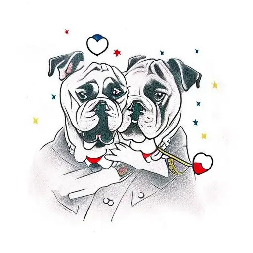 father and son bulldog representing the bond of a boy and his dad. would like to have the Italian colors tattoo design idea