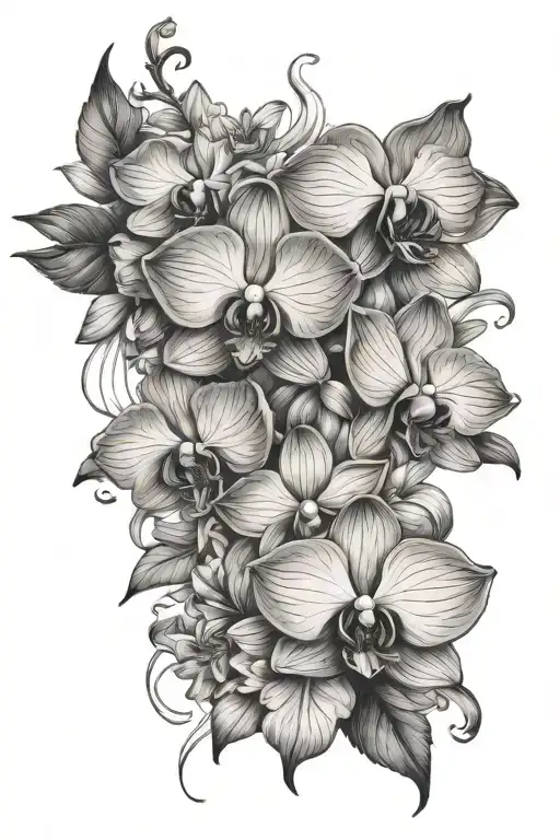 orchids and dahlias tattoo design idea