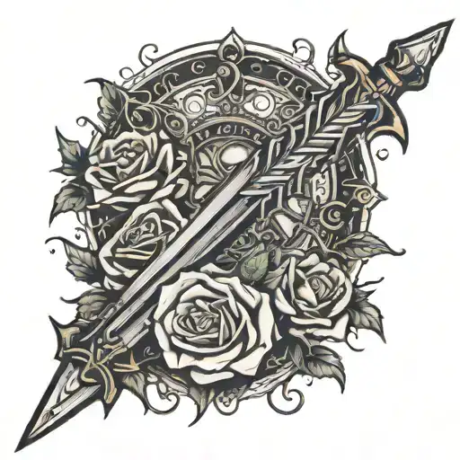 the bastard sword that rolls thorns into fine lines tattoo design idea