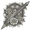 the bastard sword that rolls thorns into fine lines tattoo design idea