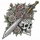 the bastard sword that rolls thorns into fine lines tattoo design idea