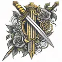 the bastard sword that rolls thorns into fine lines tattoo design idea